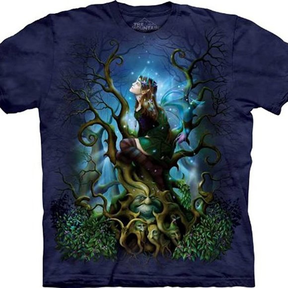 The Mountain Tops - Fairy Night Shade Elf Moon Purple Wings Fantasy Tree Woman Mountain T-Shirt S-2X